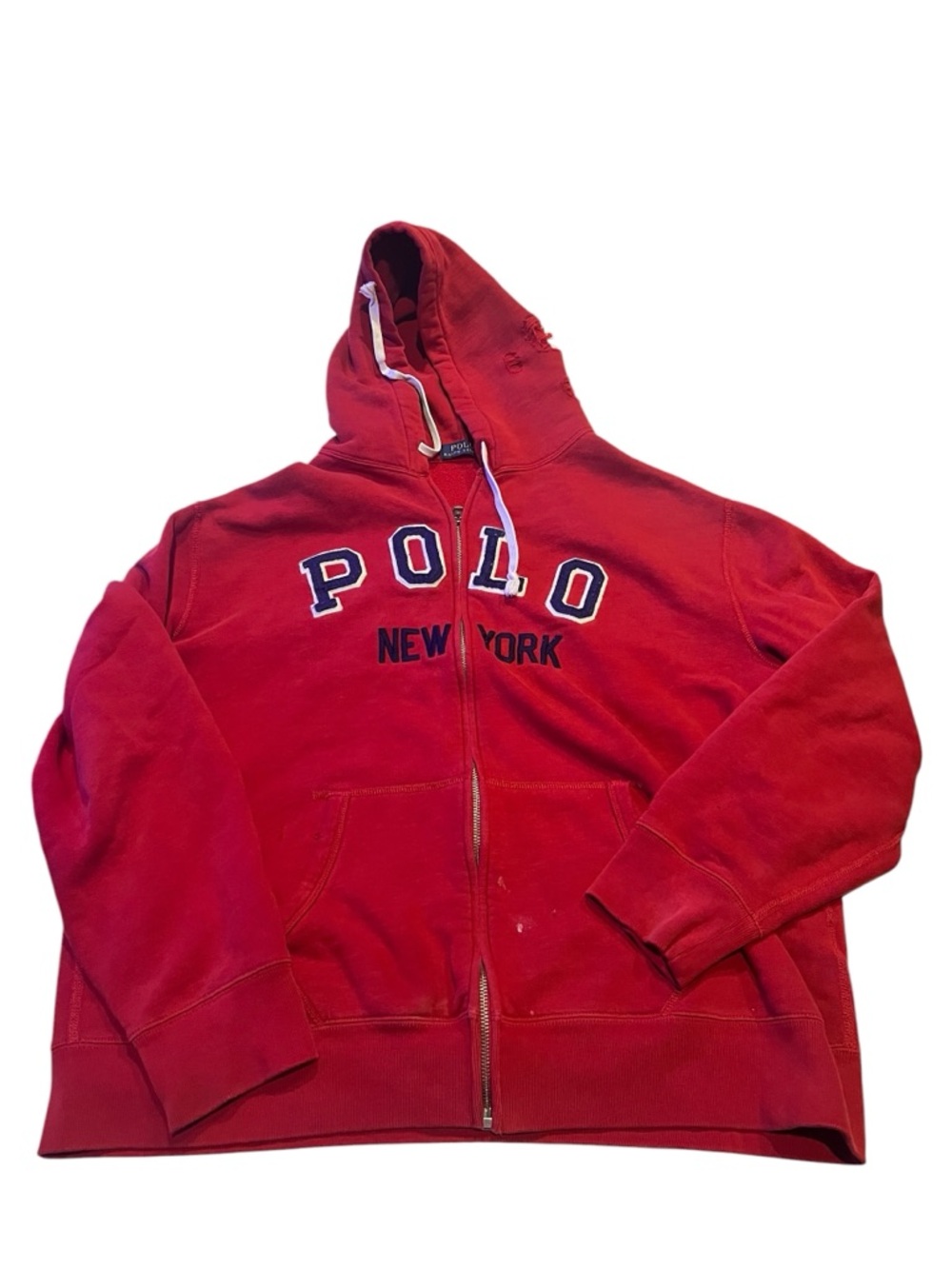 Polo Ralph Lauren Mens XL Red New York spell out Fleece Hoodie Sweatshirt Y2K